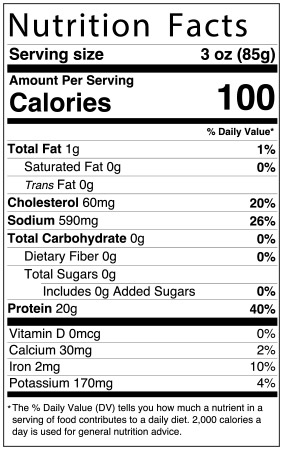 Nutrition Facts for Ocean Gift Pasteurized Blue Swimming Crab Meat