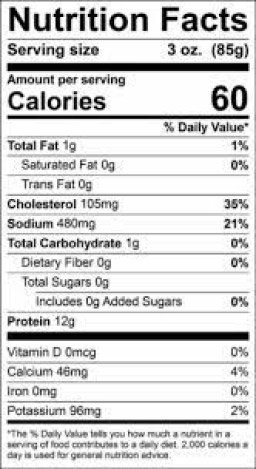 Nutrition Facts for Wild Shrimp